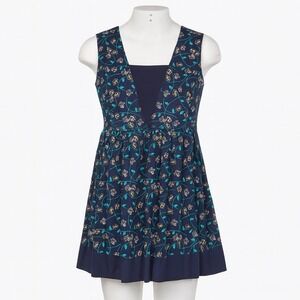 Mata‎ Traders Sleeveless Dress Womens M Blue Floral Cotton Pockets Cottagecore
